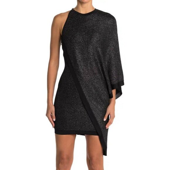 NWT $2750 Balmain Asymmetric One Shoulder Metallic-Knit Argent Noir Dress Sz 36 - Picture 5 of 15